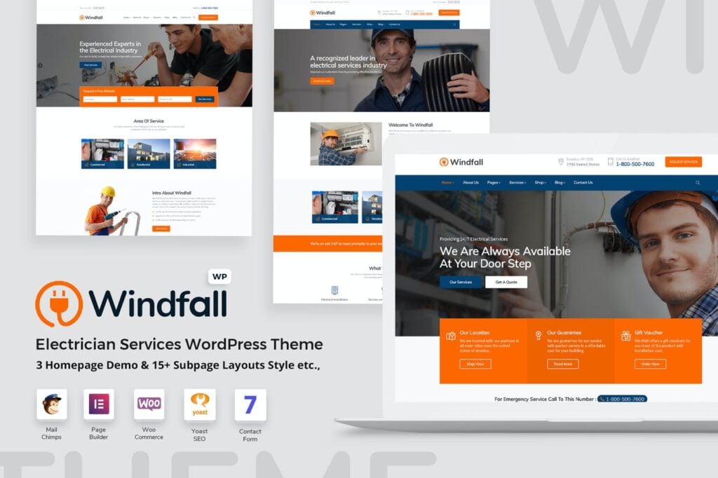 Windfall – Tema WordPress para Serviços de eletricista